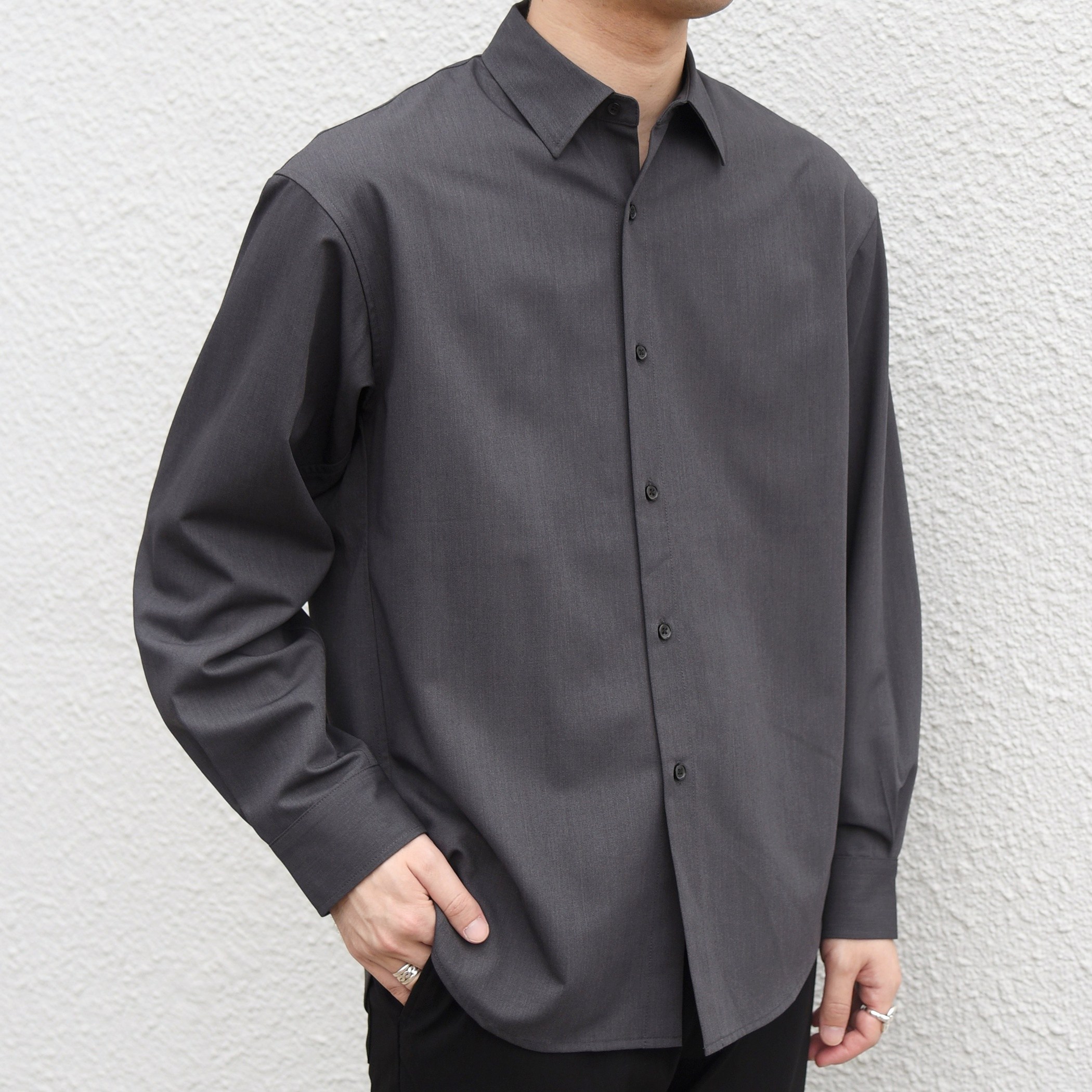 SHIPS any:〈洗濯機可能〉ウール混 ベーシック レギュラーカラー シャツ(セットアップ対応)◆