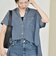 quaranciel:〈手洗い可能〉シアー デニム フレンチスリーブ レギュラー シャツ