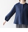 〈手洗い可能〉パフ スリーブ ノーカラー ジャケット［NAVY BLUE］