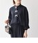 〈手洗い可能〉リボン モチーフ スタンドカラー シャツ ブラウス［NAVY BLUE］