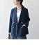 《予約》〈手洗い可能〉グレンチェック テーラード ダブル ジャケット［NAVY BLUE］