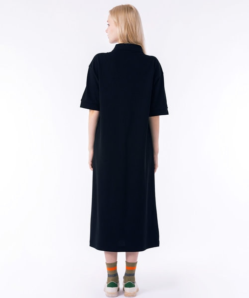 ルーズフィット5分袖ポロドレス / ポロワンピース マキシ丈