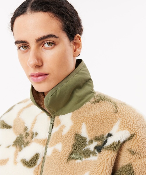 フローラル柄 ハーフジップ ボアフリースプルオーバー トレーナー