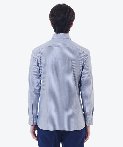 消臭 速乾 UVカット コットン×リサイクルポリエステル ストライプ 長袖