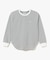 ラウンドヘム 配色リブカラー ワッフルボーダーロングスリーブTシャツ