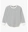 ラウンドヘム 配色リブカラー ワッフルボーダーロングスリーブTシャツ
