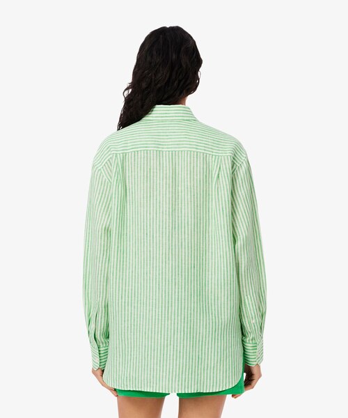 ラコステ　リネンストライプオーバーサイズシャツ LACOSTE / リネン ストライプ オーバー サイズ シャツ（シャツ
