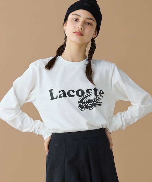 LACOSTE 鹿の子地 ロングスリーブ 白&黒の2点セット オンライン限定】LACOSTE 鹿の子オーバーサイズプリント ロング