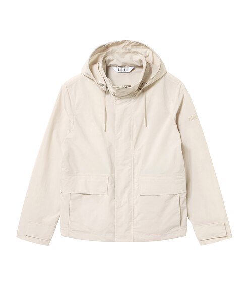【マンシングウェア】ジャケット　フード　Mサイズ　クリーム色× 白　ダブルジップ UVカット 撥水 形状記憶 ダブルジップフーデッドナイロンジャケット