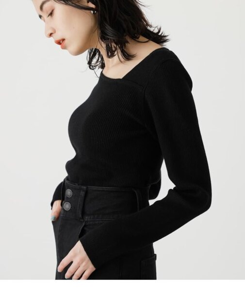 ASYMMETRY NECK L／S KNIT TOPS