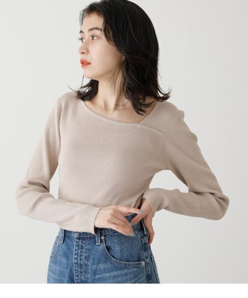 ASYMMETRY NECK L／S KNIT TOPS