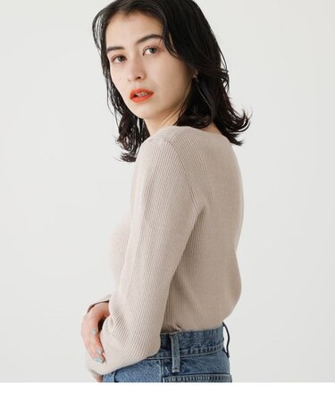 ASYMMETRY NECK L／S KNIT TOPS