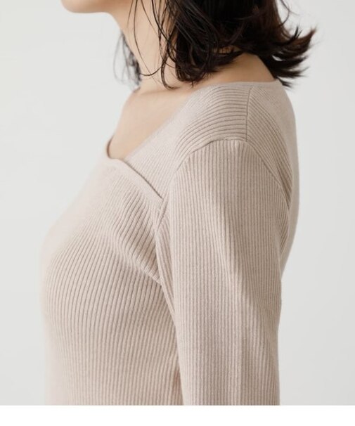 ASYMMETRY NECK L／S KNIT TOPS