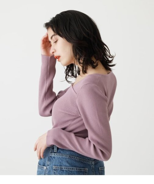 ASYMMETRY NECK L／S KNIT TOPS