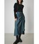 SHIRRING CHAMBRAY MIDI SKIRT