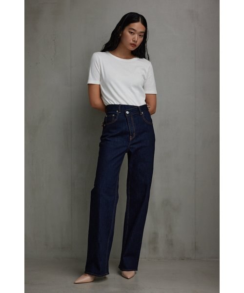 AZUL DENIM ハイウエストオーバーラップデニム BLU S ストレッチ AZUL DENIM/ハイウエストオーバーラップデニム｜WOMEN｜250GAT12