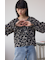 シアーチェックフラワー柄ブラウス