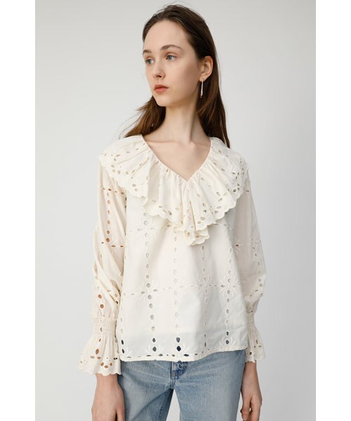 MOUSSY新作♡COTTON LACE RUFFLEブラウス♡レースブラウス黒