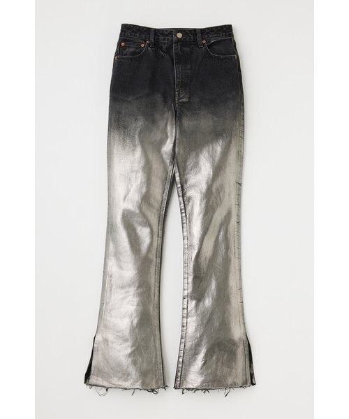 マウジー シルバーデニムパンツFOIL PRINT SLIM FLARE BLK FOIL PRINT SLIM FLARE｜マウジーの通販｜&mall（アンドモール