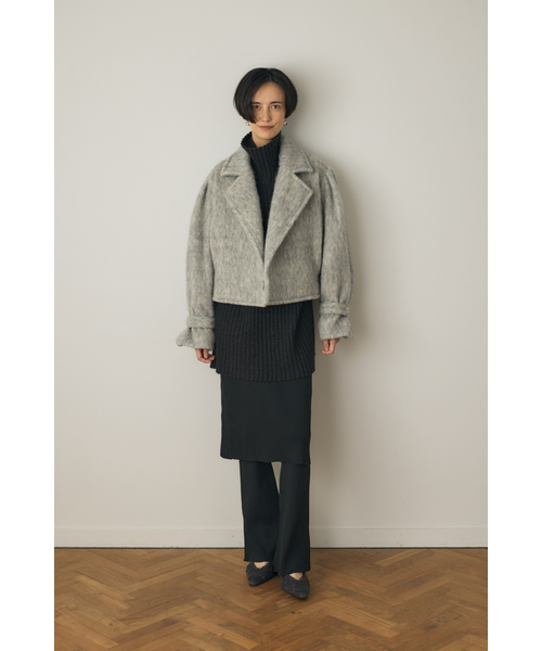 シャギーショートジャケット リサイクルポリエステル×ウール混　M_ MOUSSY シャギーショートジャケット リサイクルポリエステル×ウール混