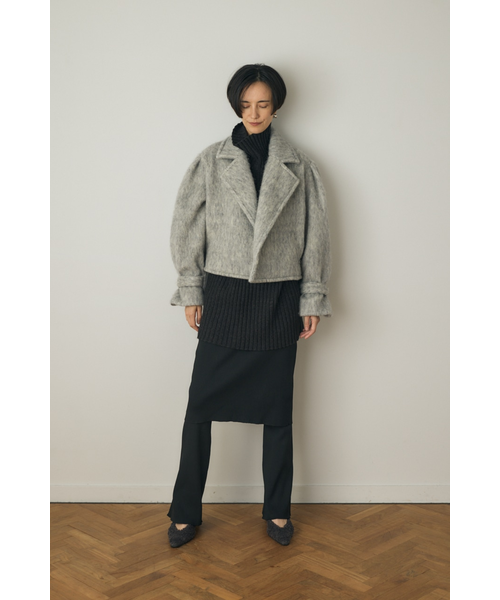シャギーショートジャケット リサイクルポリエステル×ウール混　M_ MOUSSY シャギーショートジャケット リサイクルポリエステル×ウール混
