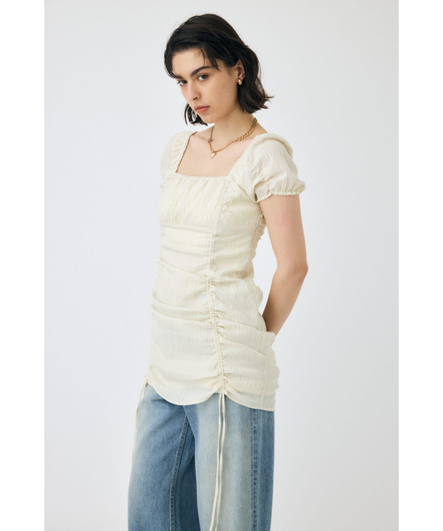 moussy GATHER RIBBON ミニドレス Mサイズ ホワイト セール】GATHER RIBBON MINI ドレス（ワンピース）｜MOUSSY