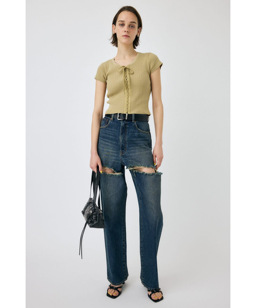 CUT OUT LOOSE STRAIGHT 24インチ MOUSSY CUT OUT LOOSE STRAIGHT BLK -ファッション通販 FASHION