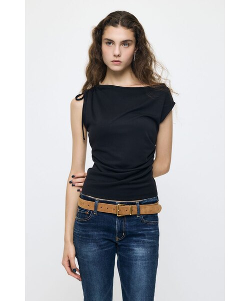 ASYMMETRY NECK RIBBON トップス｜マウジーの通販｜&mall（アンド