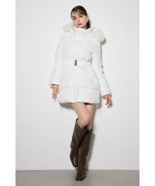 rienda シャーリングゴムベルト付きシェイプダウンコート rienda シャーリングゴムベルト付きシェイプダウンコート BLK -靴