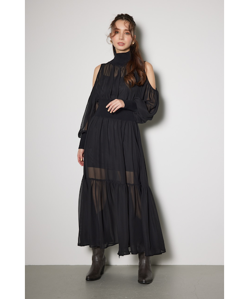 リエンダ　rienda knitコンビスリットフレアワンピース　ベージュ　S rienda｜knitコンビスリットフレアワンピース | Rakuten Fashion