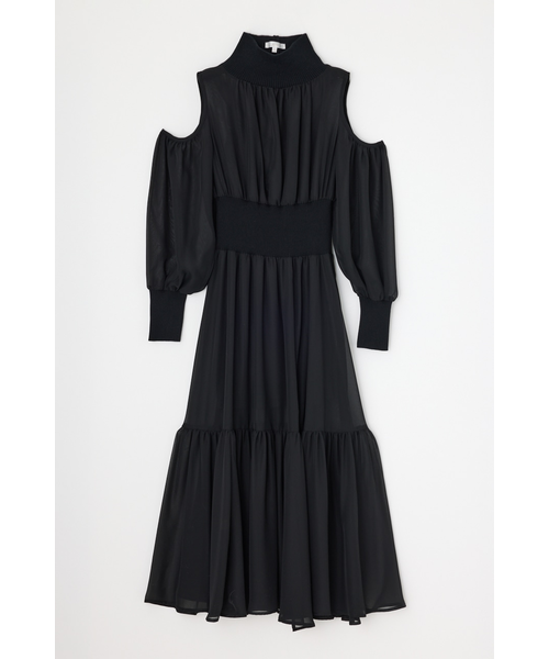 リエンダ　rienda knitコンビスリットフレアワンピース　ベージュ　S リエンダ rienda knitコンビスリットフレアワンピース ベージュ