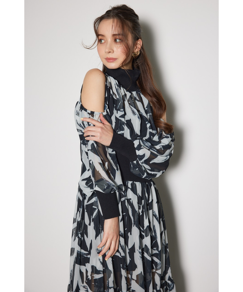 リエンダ　rienda knitコンビスリットフレアワンピース　ベージュ　S knitコンビスリットフレアワンピース｜リエンダの通販｜&mall