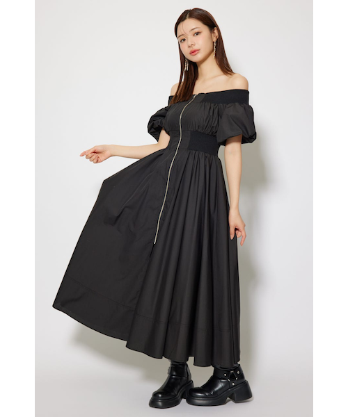 MA-1 オフショルフレアワンピース ブラック rienda MA-1オフショルフレアワンピース BEG -ファッション通販