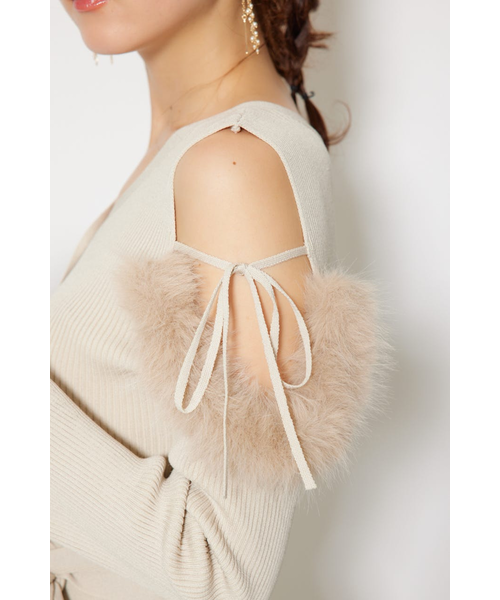 【^_^】many wayショルダーフェイクファーニットワンピース rienda | many wayショルダーフェイクファーニットワンピース