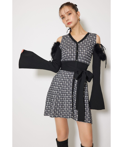 many wayフェイクファージャガードミニニットワンピース