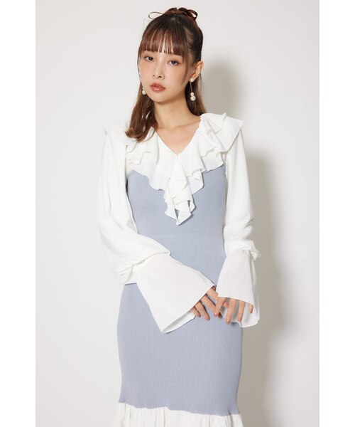 【タグ付き】rienda ダブルフリルコンビニットワンピース rienda｜ダブルフリルコンビニットワンピース | Rakuten Fashion(楽天