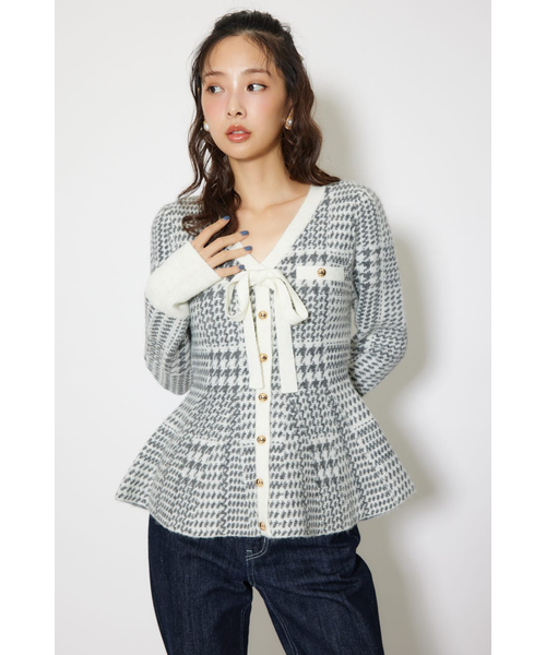 2WAYペプラムジャガードニットカーディガントップス｜リエンダの通販