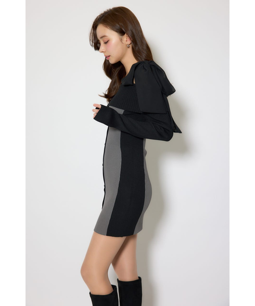 エムミーエメ オフショルリボンニットミニワンピース リエンダ rienda バイカラーオフショルリボンニットミニワンピース