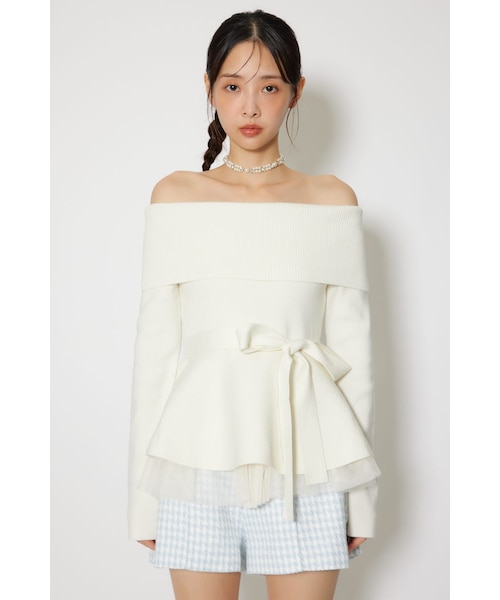 チュールレイヤードペプラムニットトップス｜リエンダの通販｜&mall