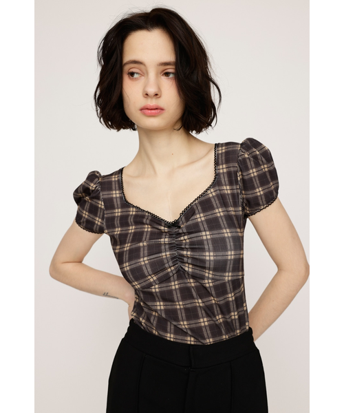 Puff Sleeve Checked SET-UP トップスのみ CHECK PRINT PUFF SLEEVE トップス｜スライの通販｜&mall