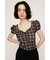 CHECK PRINT PUFF SLEEVE トップス