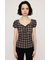 CHECK PRINT PUFF SLEEVE トップス