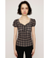 CHECK PRINT PUFF SLEEVE トップス