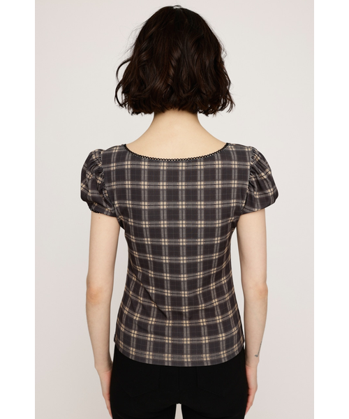 Puff Sleeve Checked SET-UP トップスのみ puff sleeve square tops（パフスリーブスクエアトップス）（T
