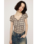 CHECK PRINT PUFF SLEEVE トップス