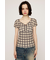 CHECK PRINT PUFF SLEEVE トップス