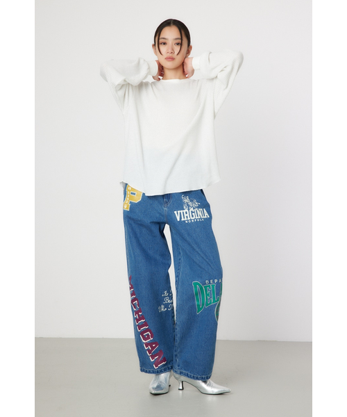 ロデオクラウンズ 【WEB限定】DENIM College Print パンツ WEB限定】DENIM College Print パンツ｜ロデオクラウンズ