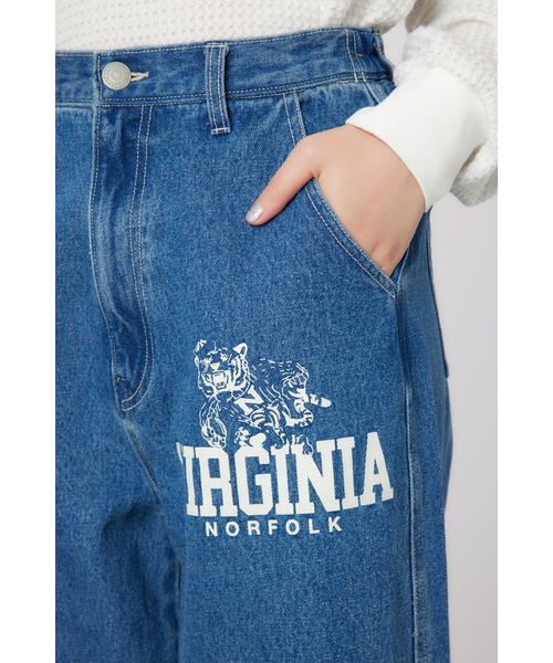 ロデオクラウンズ 【WEB限定】DENIM College Print パンツ WEB限定】DENIM College Print パンツ｜ロデオクラウンズ