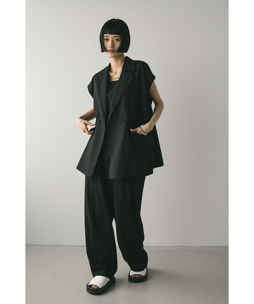 スタイルミキサー　リネンミックスルーズベスト　ブラック リネンミックスルーズベスト｜スタイルミキサーの通販｜&mall（アンド