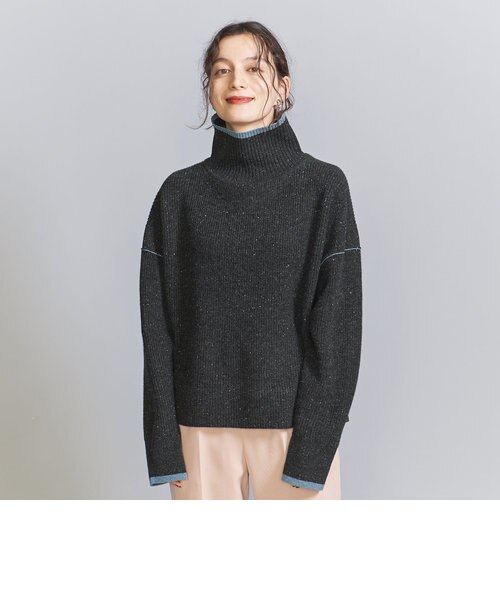 新品ウール100カラーネップ ラインタートルニット カラーネップ ライン タートルネック ウール ニット｜ビューティー